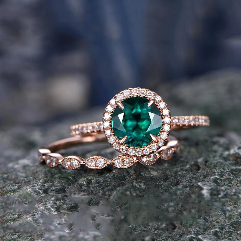Luxury Green Crystal Ring Set - Floral Fawna