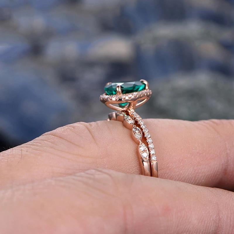 Luxury Green Crystal Ring Set - Floral Fawna