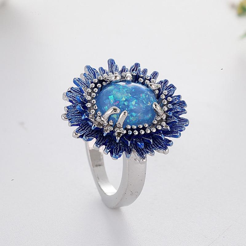Magical Blue Sunflower Opal Ring - Floral Fawna