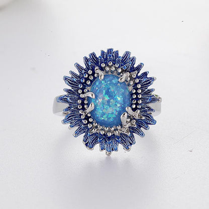 Magical Blue Sunflower Opal Ring - Floral Fawna