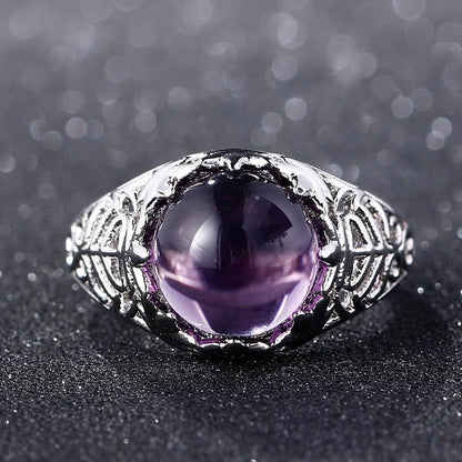 Majestic Amethyst Silver Ring - Floral Fawna