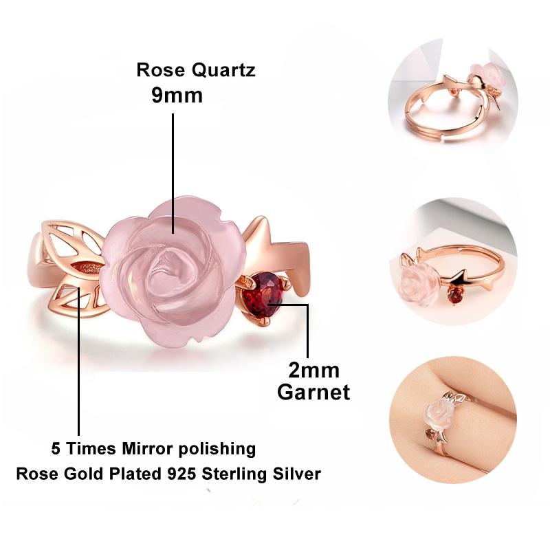 Majestic Rose Quartz & Garnet Ring - Floral Fawna