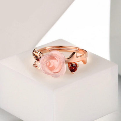 Majestic Rose Quartz &amp; Garnet Ring - Floral Fawna