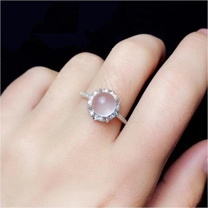 Majestic Rose Quartz Silver Ring - Floral Fawna