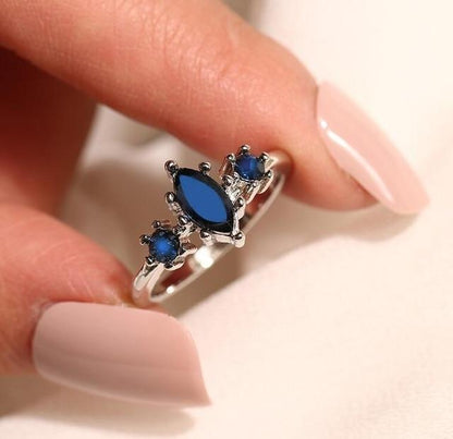 Midnight Blue Crystal Ring - Floral Fawna