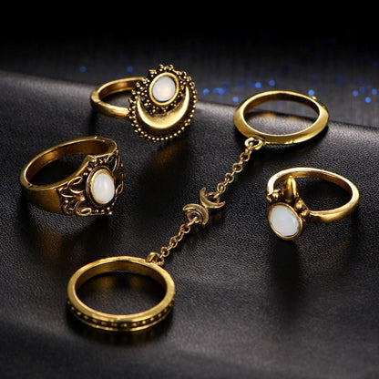 Moon &amp; Sun Opal Ring Set - Floral Fawna