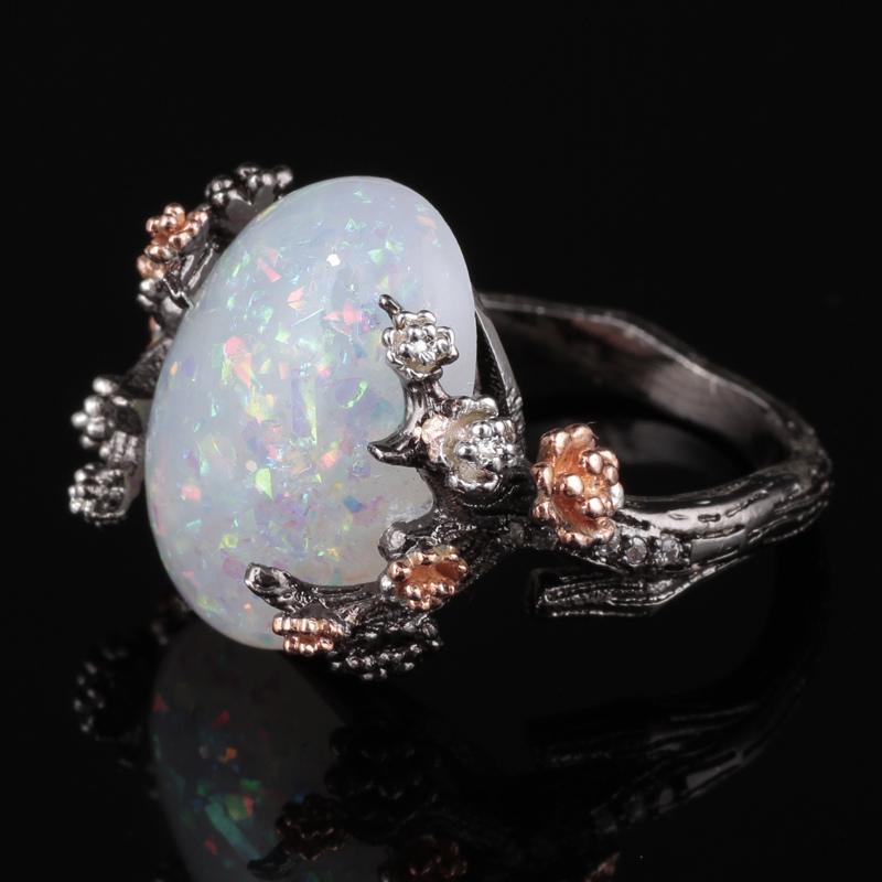 Mystical Tree Opal Black Gold Ring - Floral Fawna
