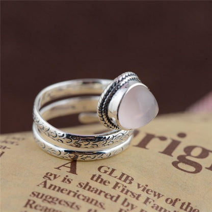 Natural Stone Sterling Silver Wrap Ring - Floral Fawna
