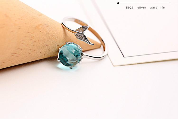 Ocean Blue Mermaid Sterling Silver Ring - Floral Fawna