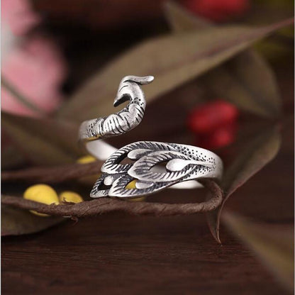 Peacock Thai Silver Wrap Ring - Floral Fawna