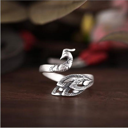 Peacock Thai Silver Wrap Ring - Floral Fawna