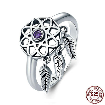 Purple Dreamcatcher Sterling Silver Ring - Floral Fawna