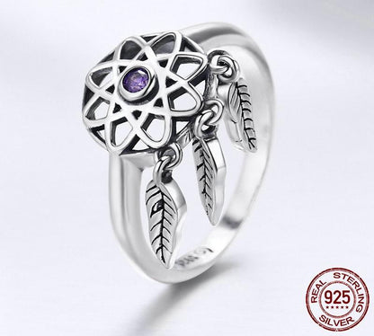 Purple Dreamcatcher Sterling Silver Ring - Floral Fawna