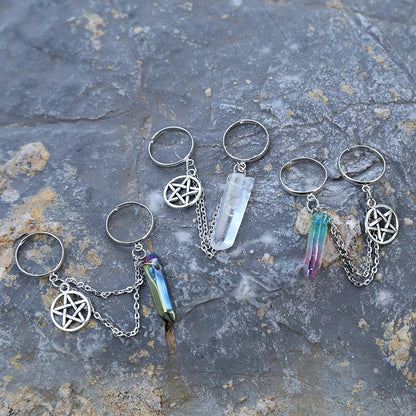 Quartz Crystal Pentagram Chain Ring - Floral Fawna