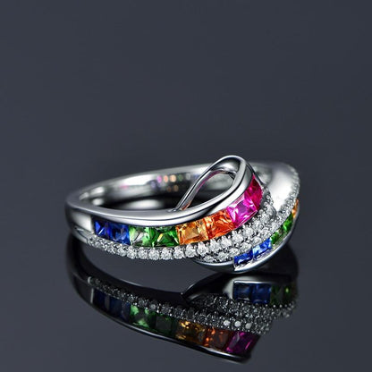 Rainbow Crystal Charms Ring - Floral Fawna