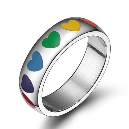 Rainbow Hearts Stainless Steel Ring - Floral Fawna