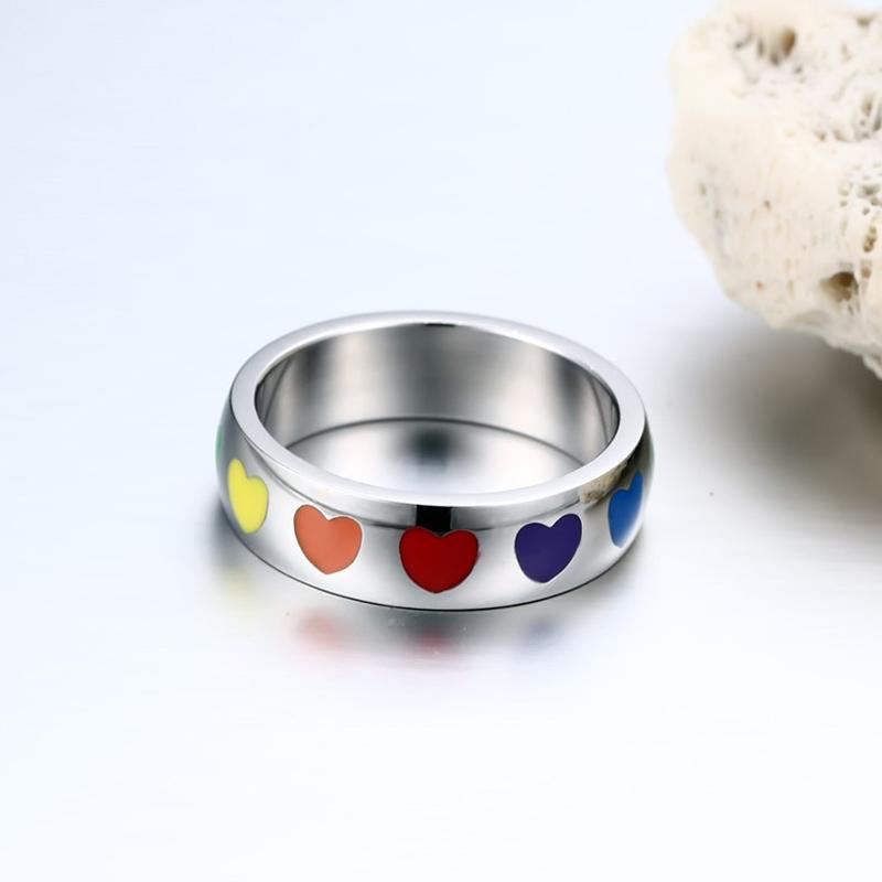 Rainbow Hearts Stainless Steel Ring - Floral Fawna