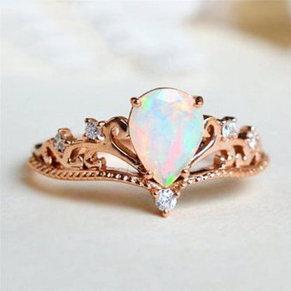 Rainbow Opal Rose Gold Ring - Floral Fawna