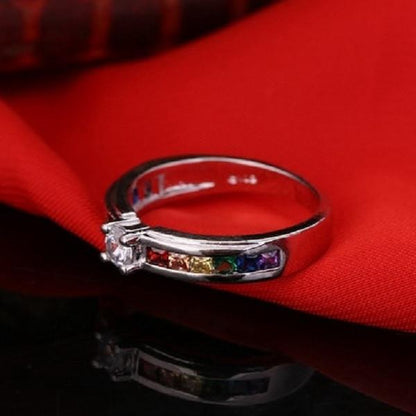 Rhinestone Rainbow Sterling Silver Ring - Floral Fawna