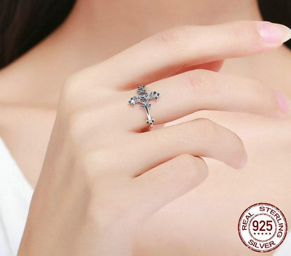 Rose Cross Sterling Silver Ring - Floral Fawna