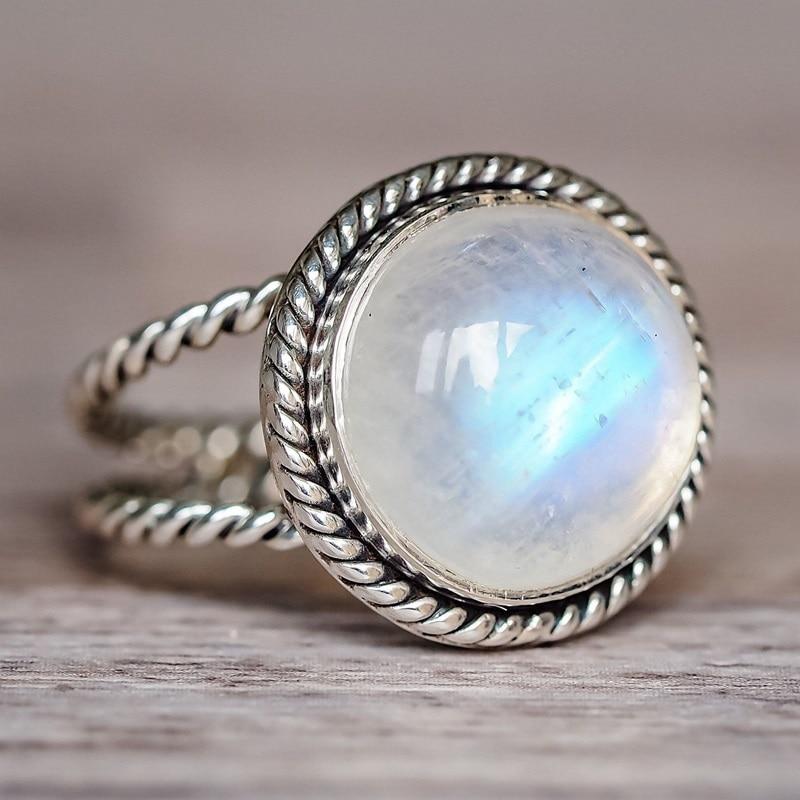 Round Natural Moonstone Ring - Floral Fawna