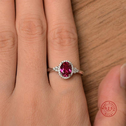 Sparkling Red Crystal Silver Ring - Floral Fawna
