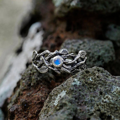 The Forest Goddess Moonstone Ring - Floral Fawna