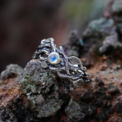The Forest Goddess Moonstone Ring - Floral Fawna