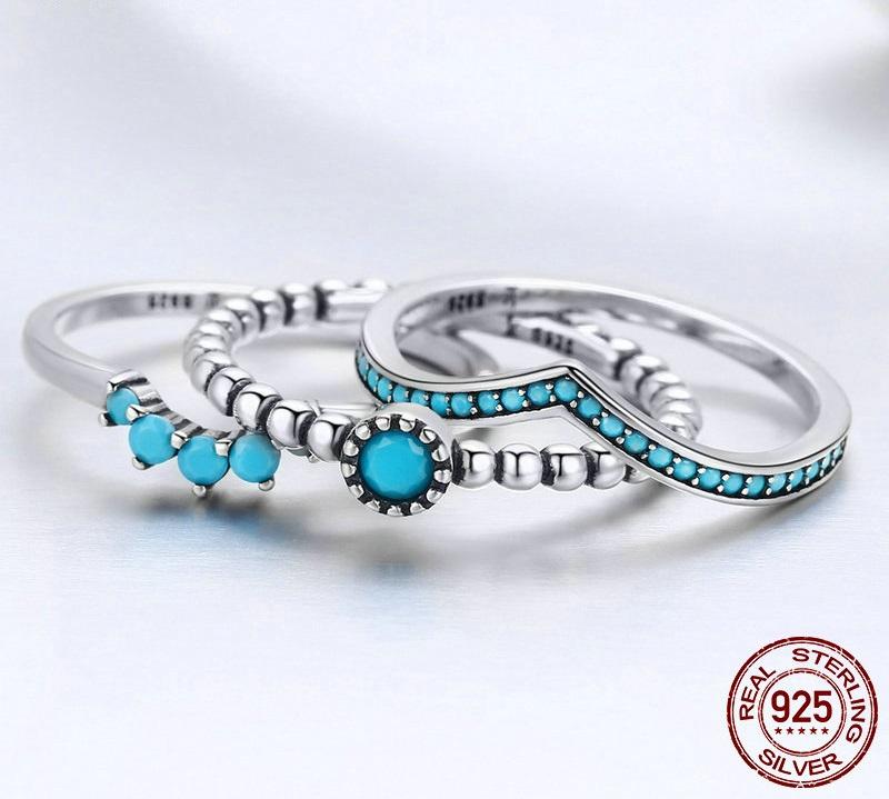 Turquoise Sterling Silver Ring Set - Floral Fawna