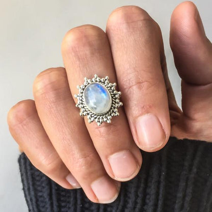 Victorian Inspired Moonstone Ring - Floral Fawna