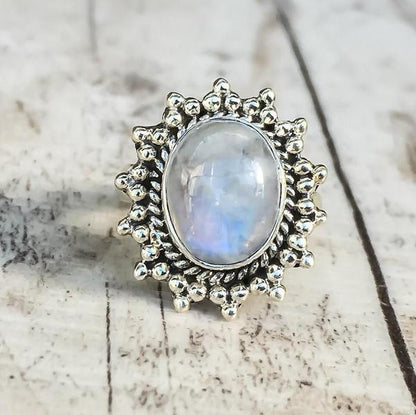 Victorian Inspired Moonstone Ring - Floral Fawna