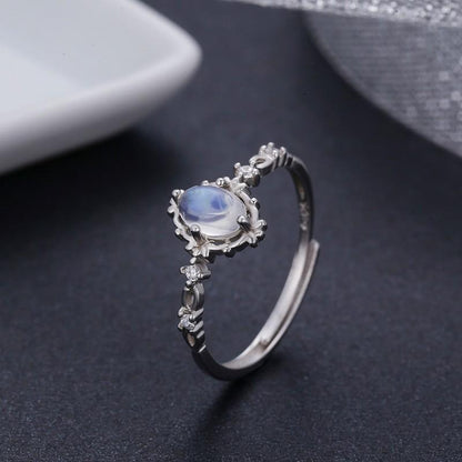 Victorian Natural Moonstone Silver Ring - Floral Fawna