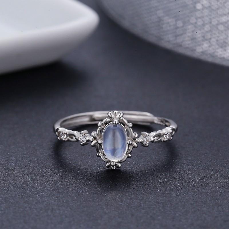 Victorian Natural Moonstone Silver Ring - Floral Fawna