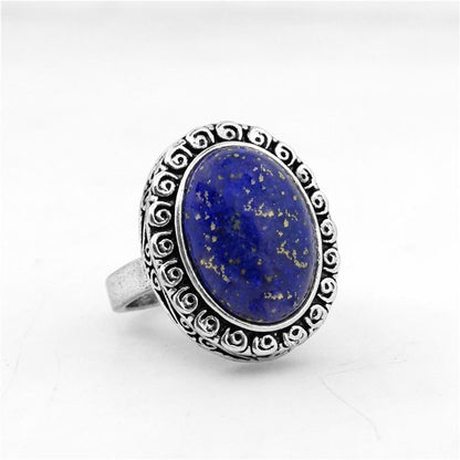Vintage Style Oval Lapis Lazuli Ring - Floral Fawna