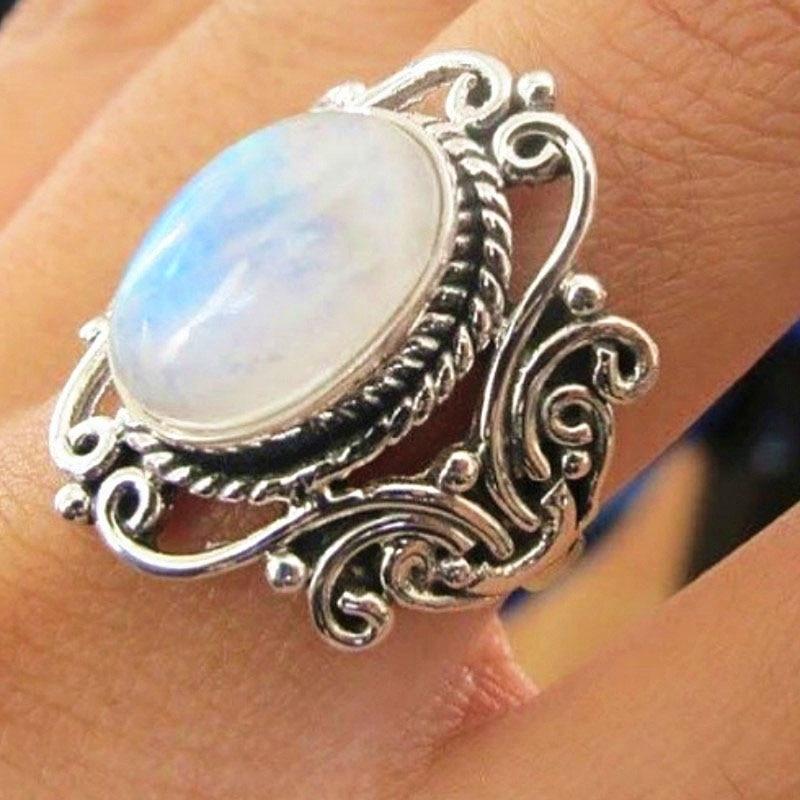 Vintage Style Oval Moonstone Ring - Floral Fawna