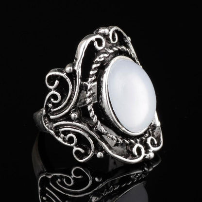 Vintage Style Oval Moonstone Ring - Floral Fawna