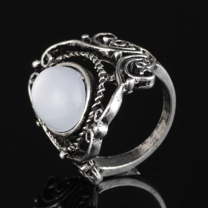 Vintage Style Oval Moonstone Ring - Floral Fawna