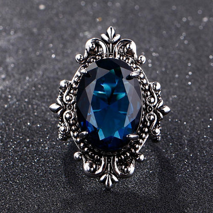 Vintage Style Sapphire Silver Ring - Floral Fawna