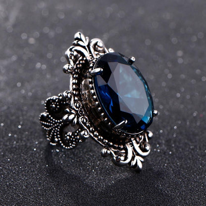 Vintage Style Sapphire Silver Ring - Floral Fawna