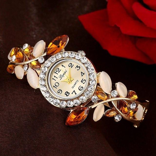 Crystal Leaves Bracelet Watch - Floral Fawna