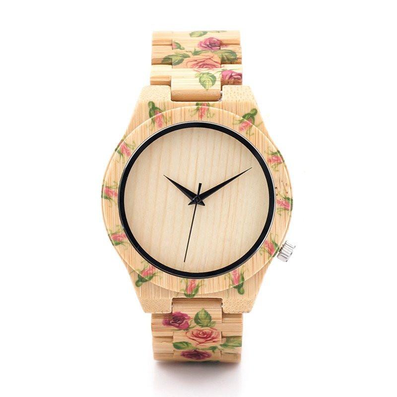 Rose Bamboo Wooden Wrist Watch - Floral Fawna